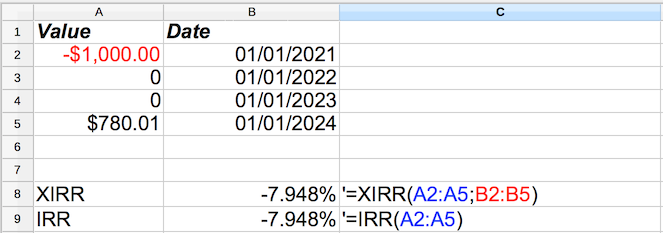 Compound Annual Growth Rate in Excel or OpenOffice