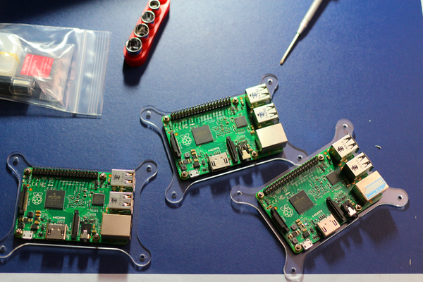 Picture of partially assembled Raspberry Pi Hadoop Cluster