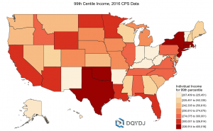 One Percent Income per State, 2015, United States
