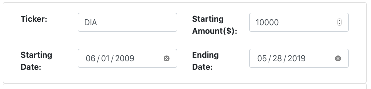 ETF return calculator basic input fields.