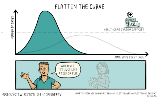 Flatten the Curve pandemic graphic from TheSpinoff