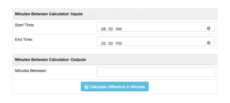 Minutes Calculator See Minutes Between Start And End Times
