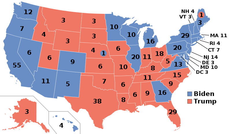 2020 final pledged electors (and vote) in the US Electoral College, Biden vs. Trump