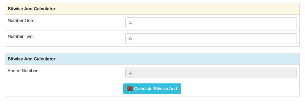 Bitwise and between the numbers 5 and 4 in the tool