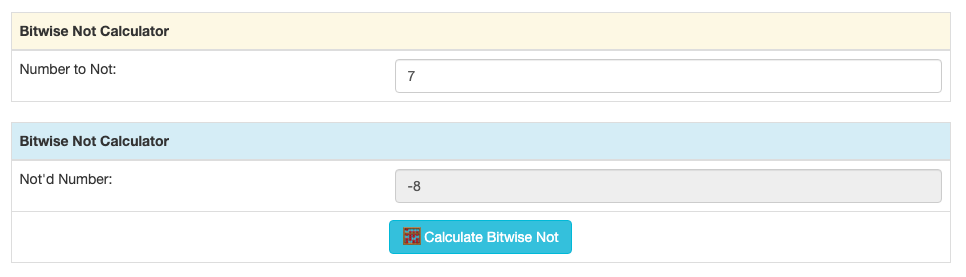 Bitwise not to the number 7 in the tool