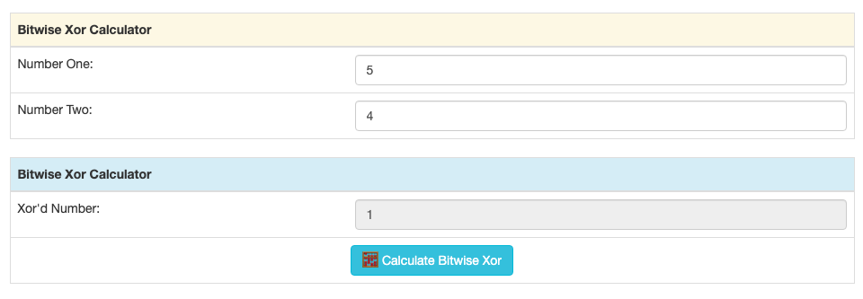 Result of an xor between 5 and 4 in the tool