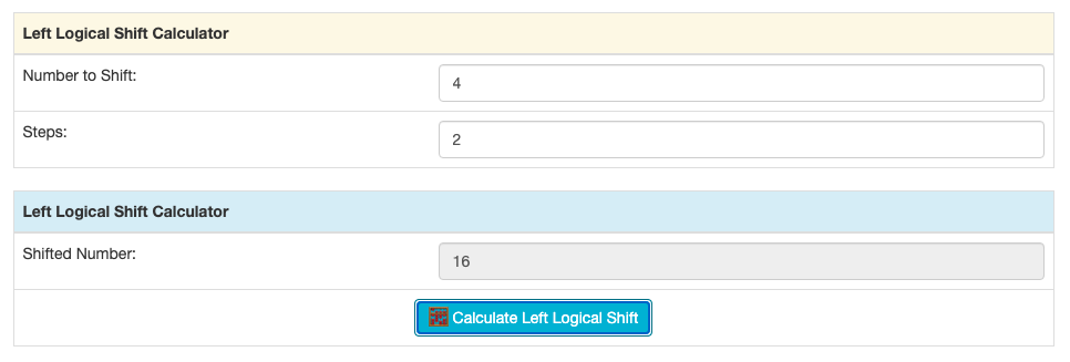 Left logicial shift of 4 2 digits