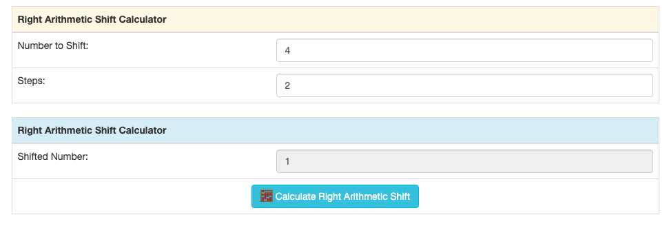 Right arithmetic shift the number 4 2 digits