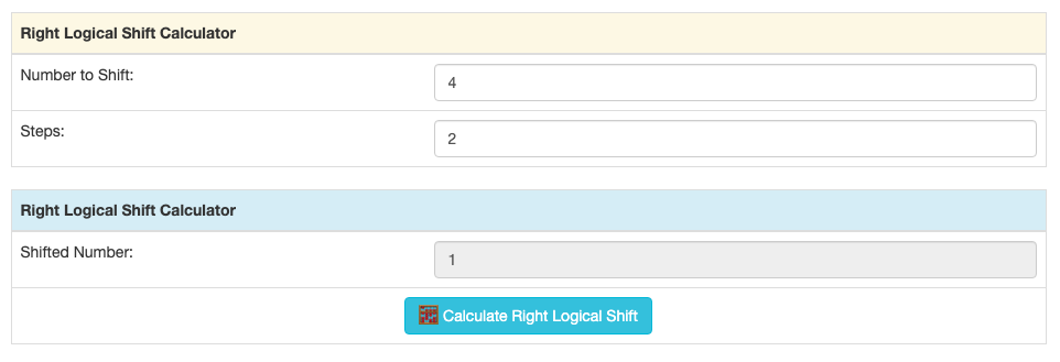 Right logical shift of 4 by 2 digits