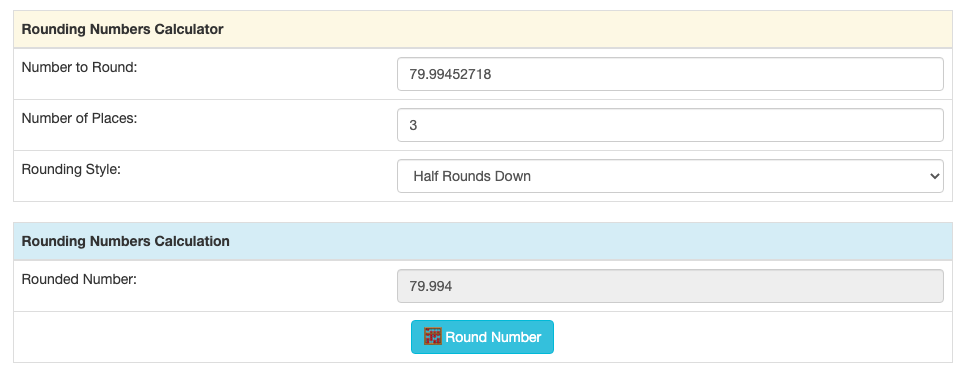 Rounding numbers calculator screenshot rounding half down