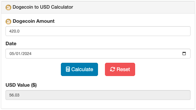 Dogecoin to Dollar Calculator Screenshot