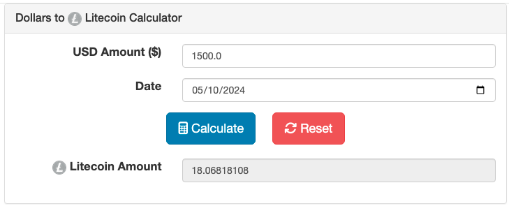 Screenshot of the USD to Litecoin Calculator