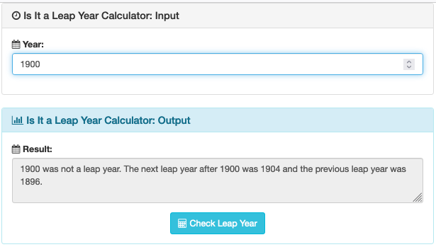 Screenshot of the leap year calculator.