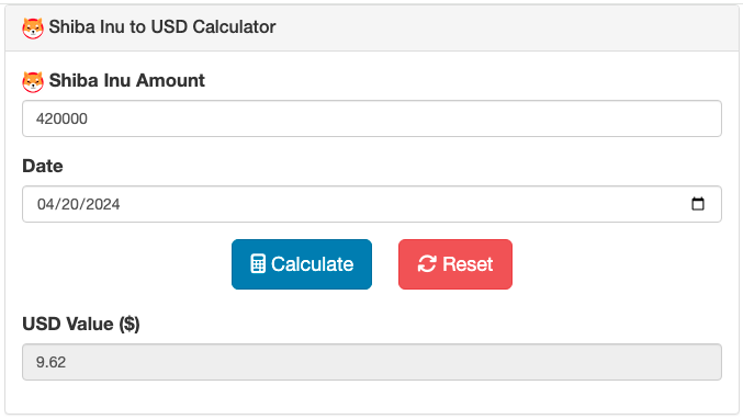 Shiba Inu to Dollar Calculator Image