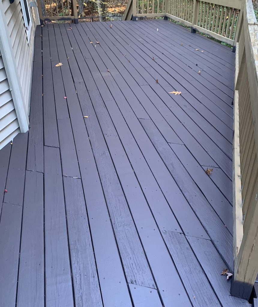 A finally-stained deck in New Hampshire.