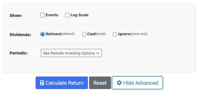 Show advanced options in the return calculator