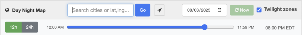 Input bars for the day/night world map.