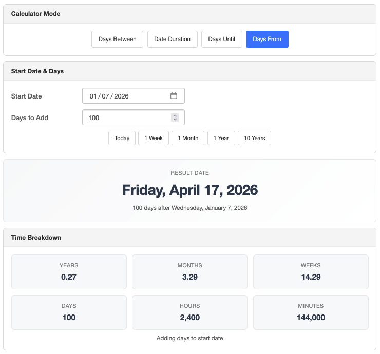 Days from Date Calculator