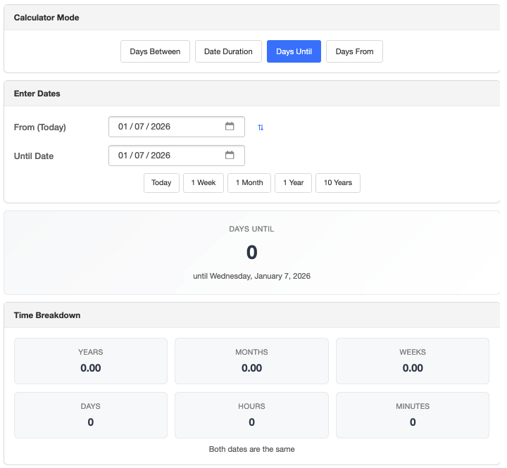 Days Until Calculator